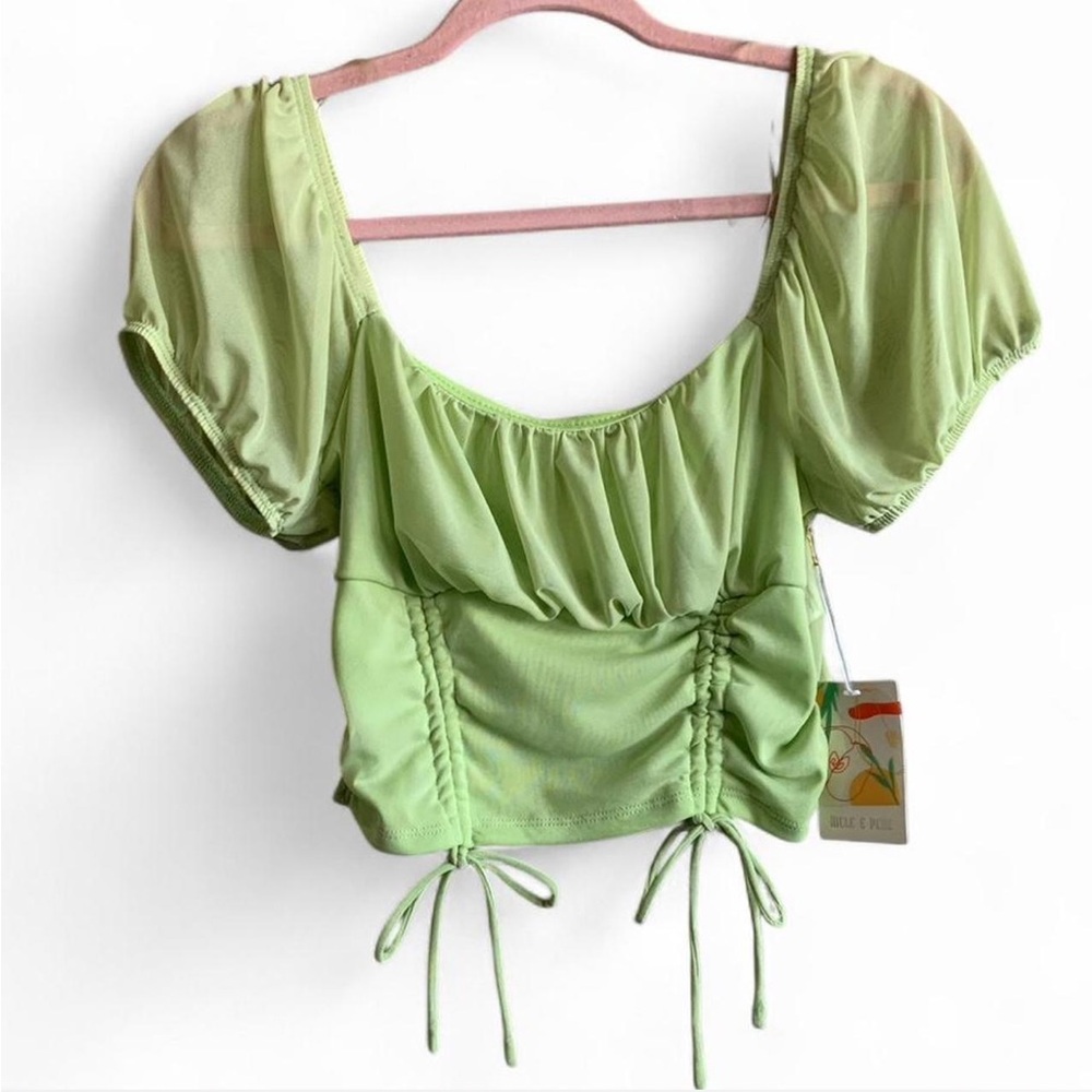 Green Puff Sleeve Mesh Women's Top size Medium NWT